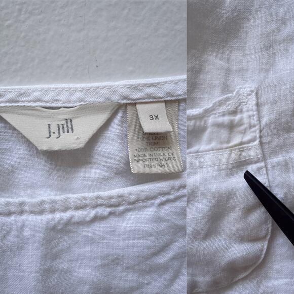 J. JILL White Linen Long Sleeve Pocket Top / Sz 3X / Lagenlook Minimal Casual - Picture 10 of 13